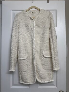 Max Studio Cream Bouclé Long Open-Front Jacket